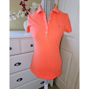 Tommy Hilfiger Womens Polo‎ Shirt XXS Peach Short Sleeve Classic